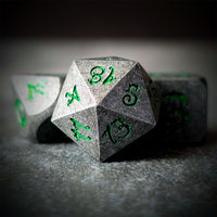 Thumbnail for Silver Metal with Green Dragon Font - 7pcs RPG Dice Set