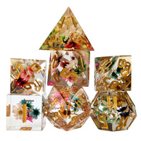 Thumbnail for Multicolour Flowers in Clear Filled Sharp Resin - 7pcs RPG Dice Set
