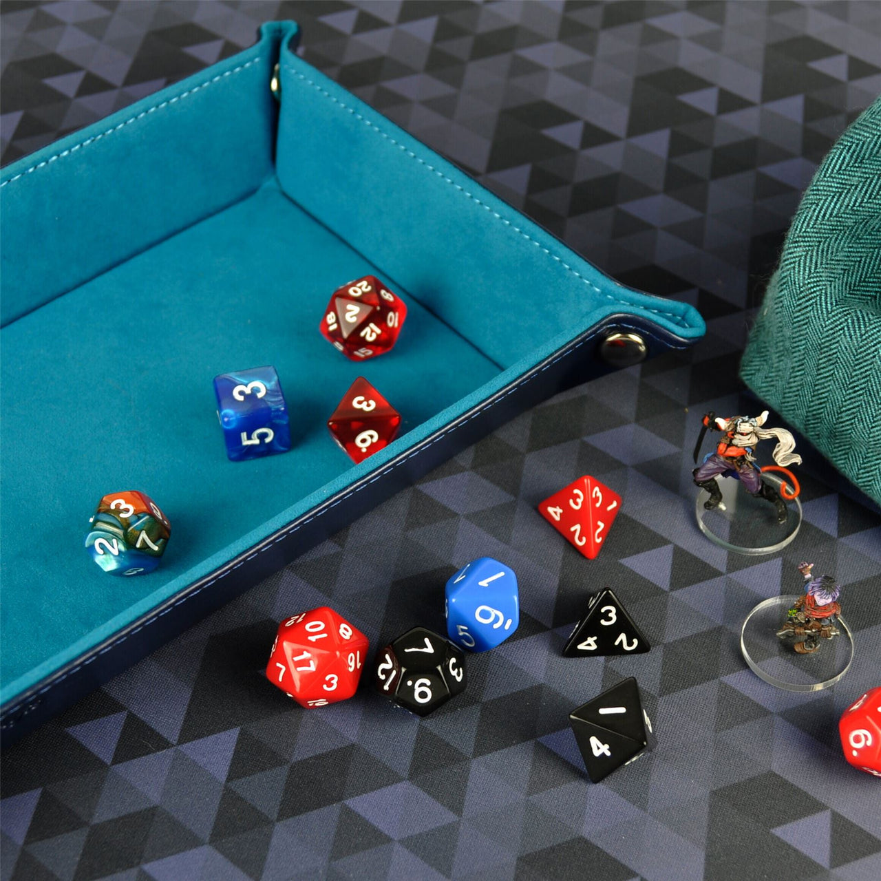 Blue Velvet & Blue PU Leather - Rectangle Hard Dice Tray