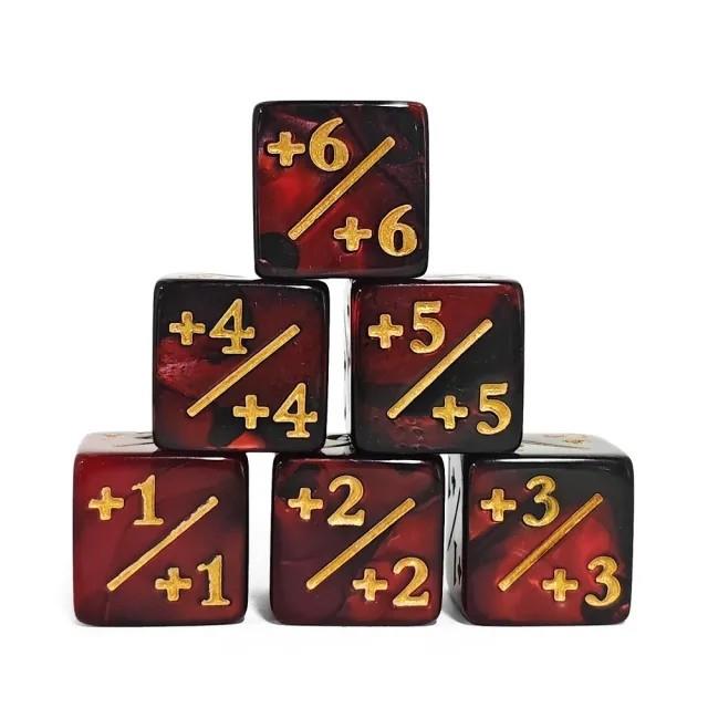 6pcs D6 16mm Dice Acrylic Counter Gold Font Black Red