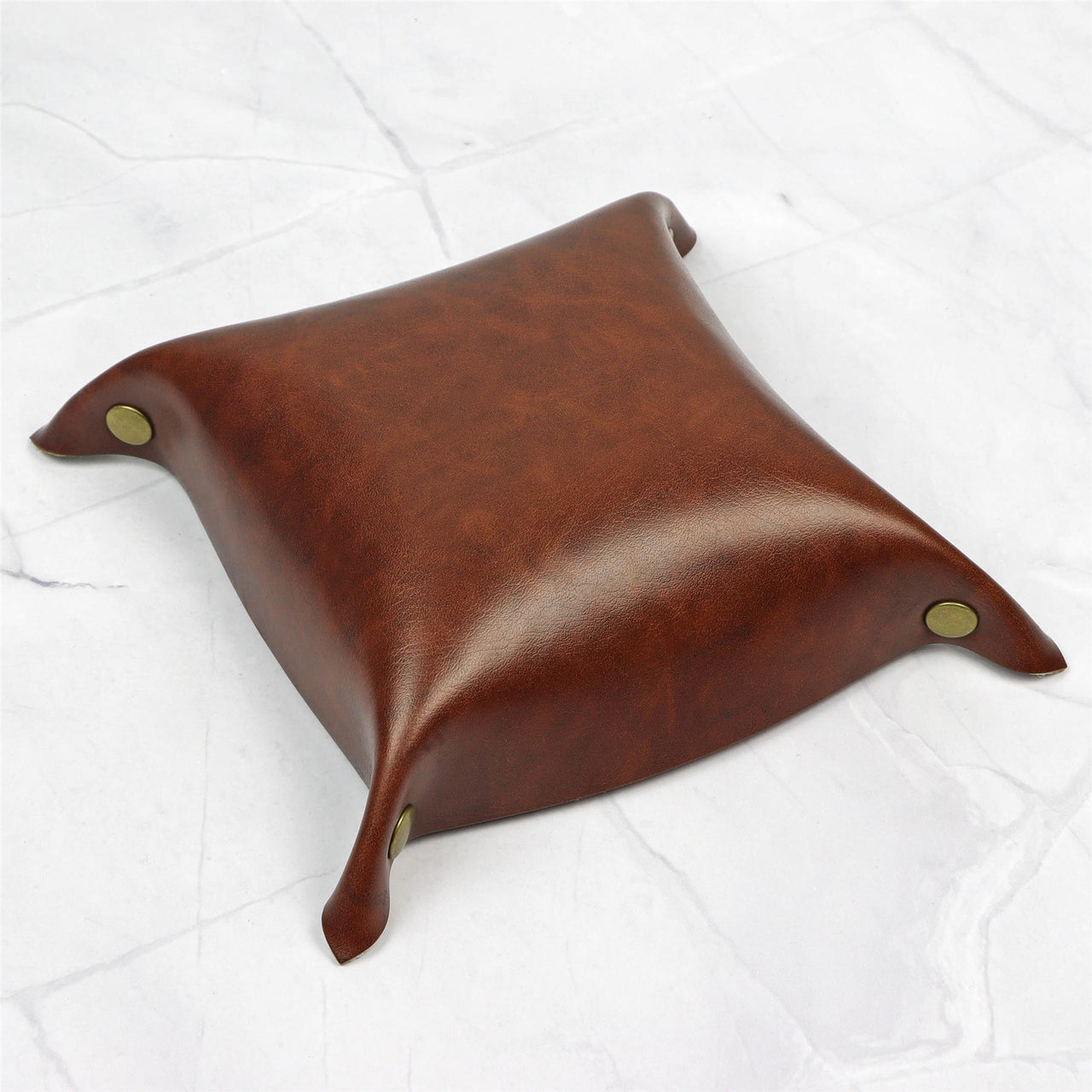 Pattern on White Velvet & Brown PU Leather - Square Soft Dice Tray