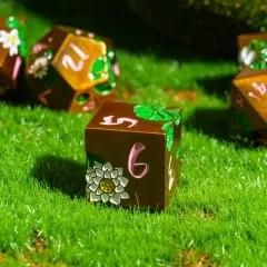 White Lotus Flower in Gold Metal - 7pcs RPG Dice Set