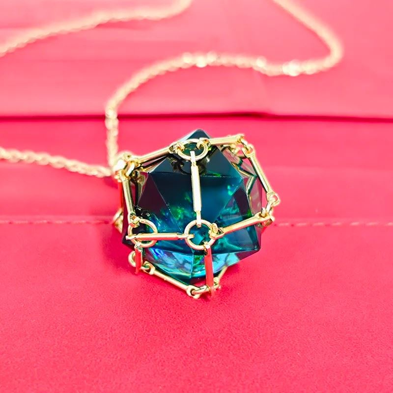 Blue & Black with Silver Chain D20 Necklace