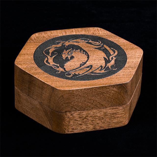 Dragon on Sapele Wood -  Hinged Dice Storage