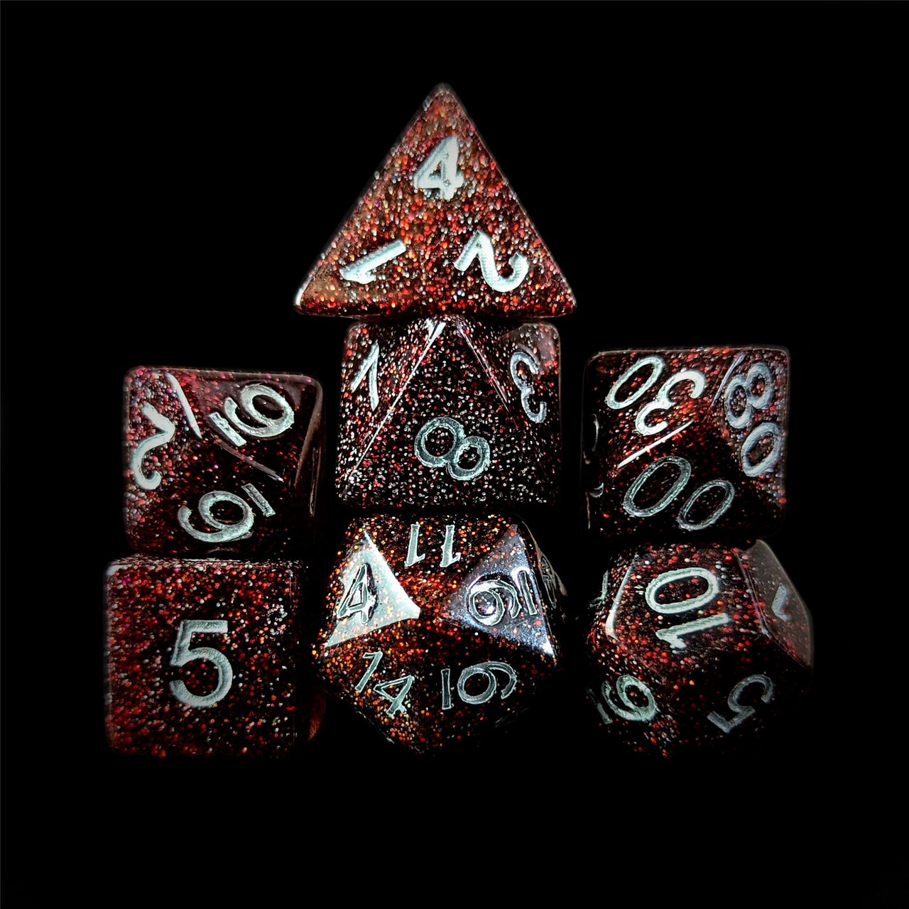 Glitter in Red & Brown Resin - 7pcs RPG Full Dice Set