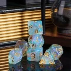 Blue & Pink Swirl in Clear Resin - 7pcs RPG Full Dice Set