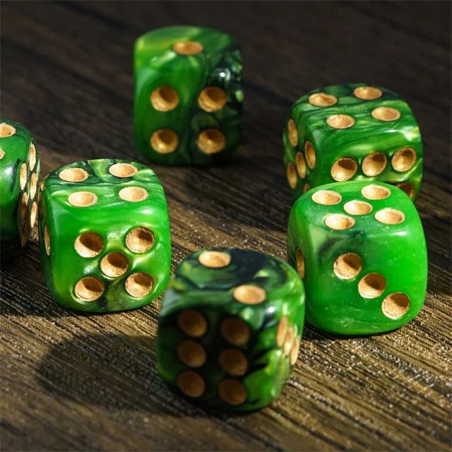 16mm Green Acrylic  - 6pcs D6 RPG Dice Set