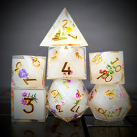 Thumbnail for 7pcs Dice Sharp Filled Grannys Flowers Gold Font White