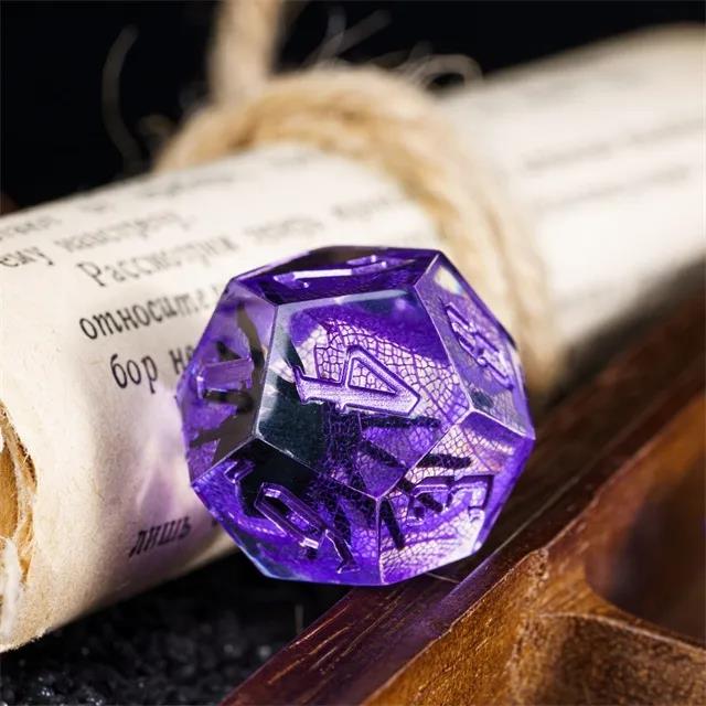 Spider in Clear & Purple Filled Sharp Resin - 7pcs RPG Dice Set