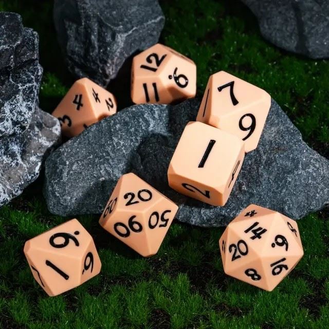 Black on Solid Pink Silicone - 7pcs RPG Full Dice Set