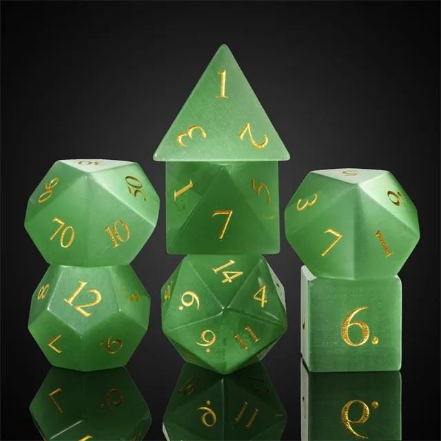 Green Cat Eye Gemstone - 7pcs RPG Dice Set