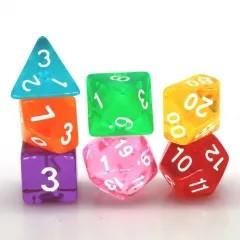 7pcs Dice Acrylic Clear White Font Rainbow