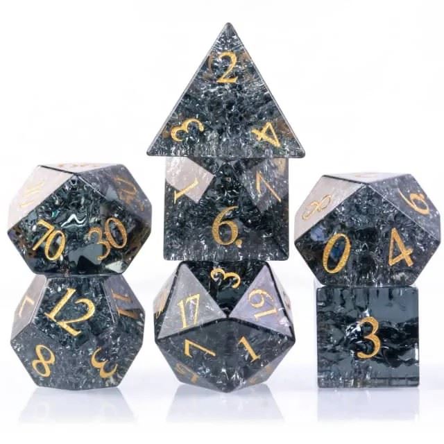 Cracked Black Glass - 7pcs RPG Dice Set