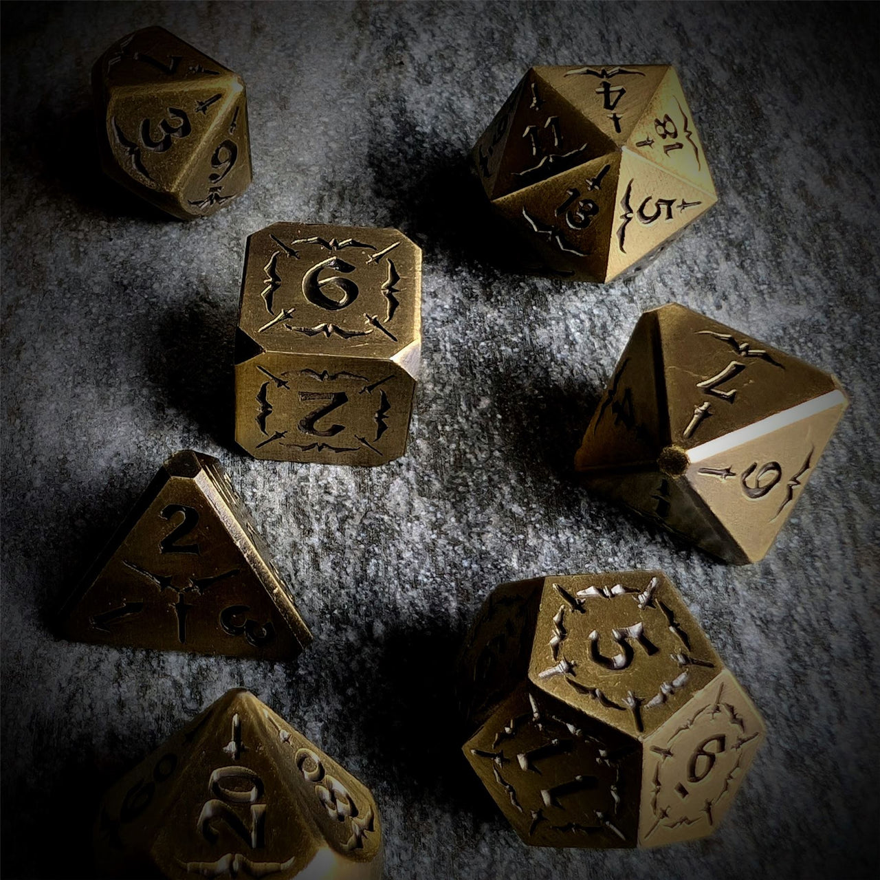 Black Sword in Gold Metal - 7pcs RPG Dice Set