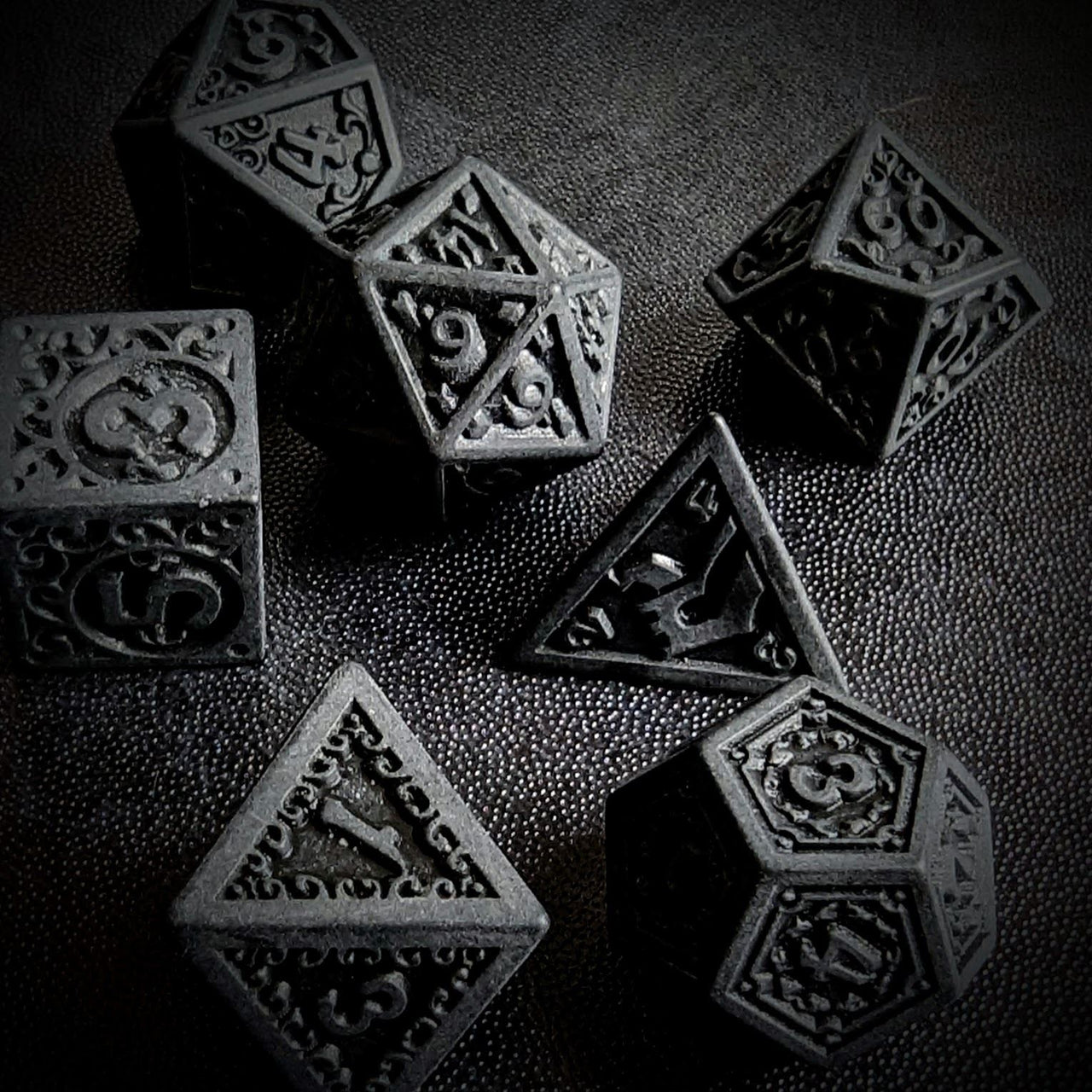 Black Lattice on White Acrylic - 7pcs RPG Full Dice Set Scatter