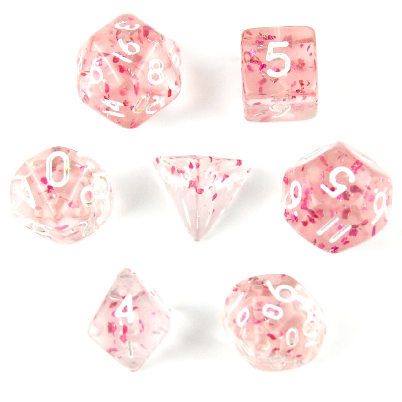 Glitter in Clear & Pink Acrylic - 7pcs RPG Mini Dice Set