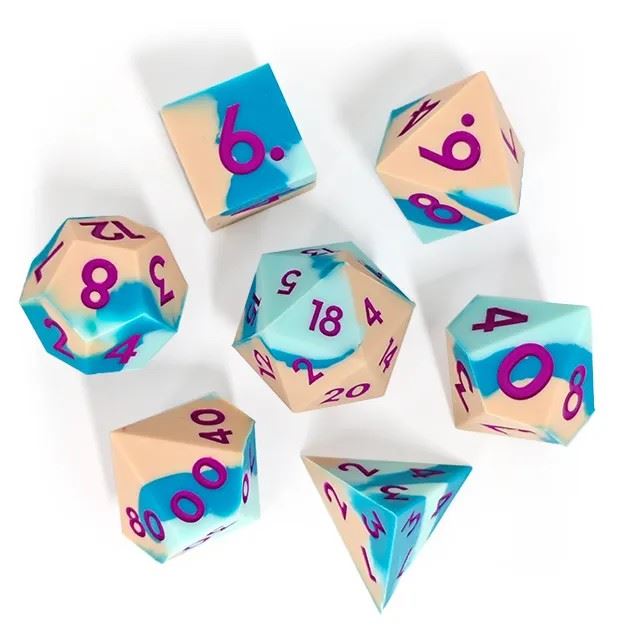 Blue & Cream Layered Silicone - 7pcs RPG Full Dice Set