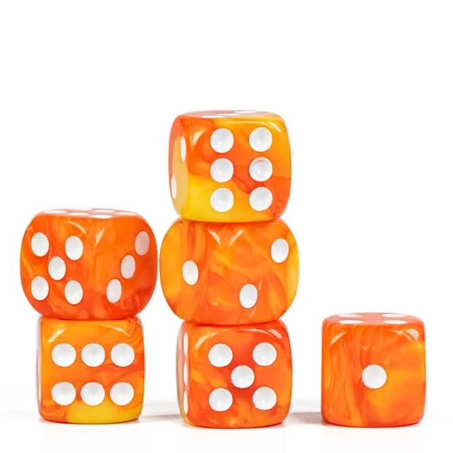 16mm Yellow & Orange Acrylic  - 6pcs D6 RPG Dice Set