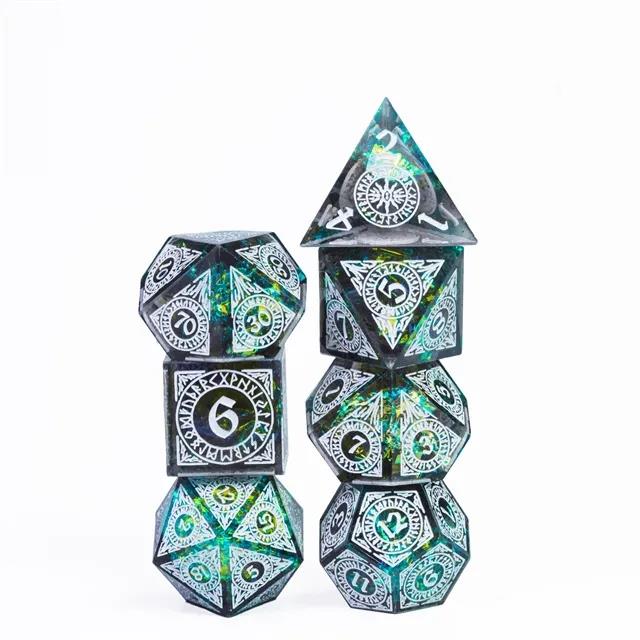 White Pattern on Grey with Candy Sharp Resin - 7pcs RPG Dice Set