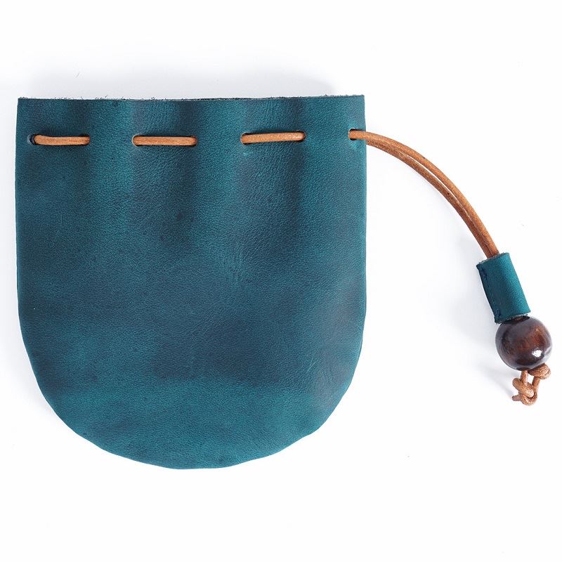 Blue Leather Pouch with Belt - Storage Bag