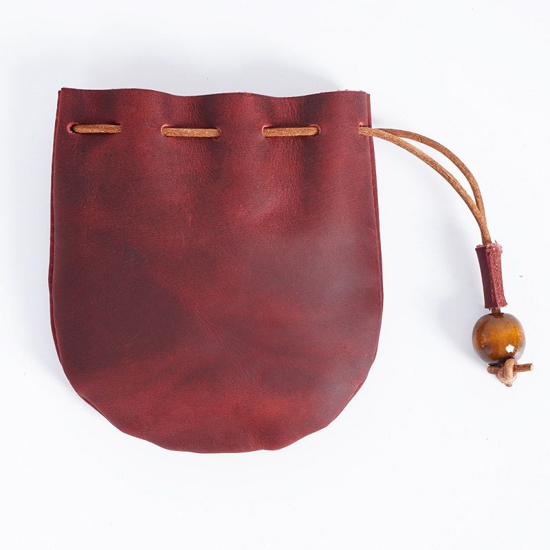 Red Leather Pouch with Belt - Storage Bag