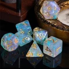 Blue & Pink Swirl in Clear Resin - 7pcs RPG Full Dice Set