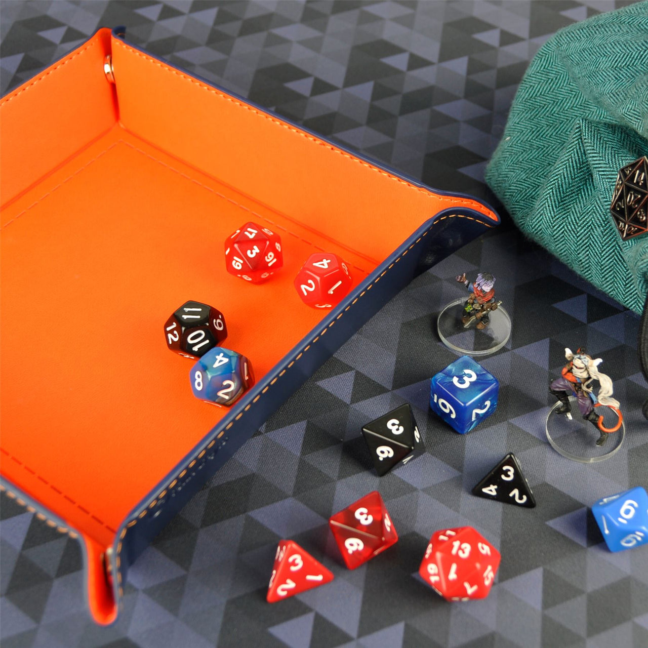 Orange & Blue PU Leather - Square Hard Dice Tray