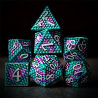 Thumbnail for Green & Purple Dragon Scale Metal - 7pcs RPG Dice Set