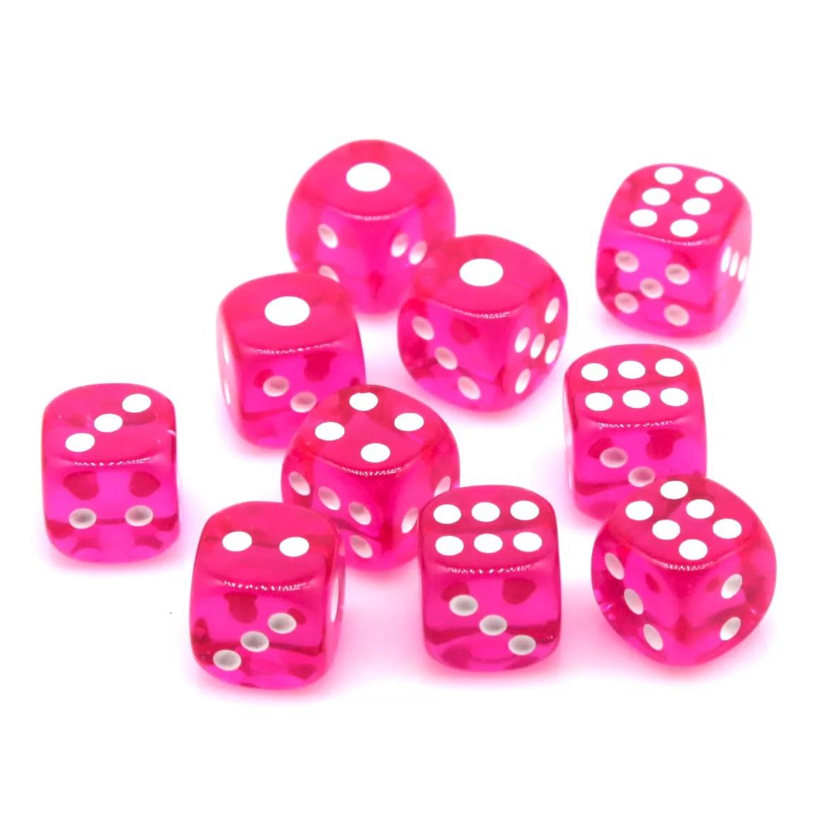 30pcs D6 12mm Dice Acrylic Pip White Font Clear Hot Pink