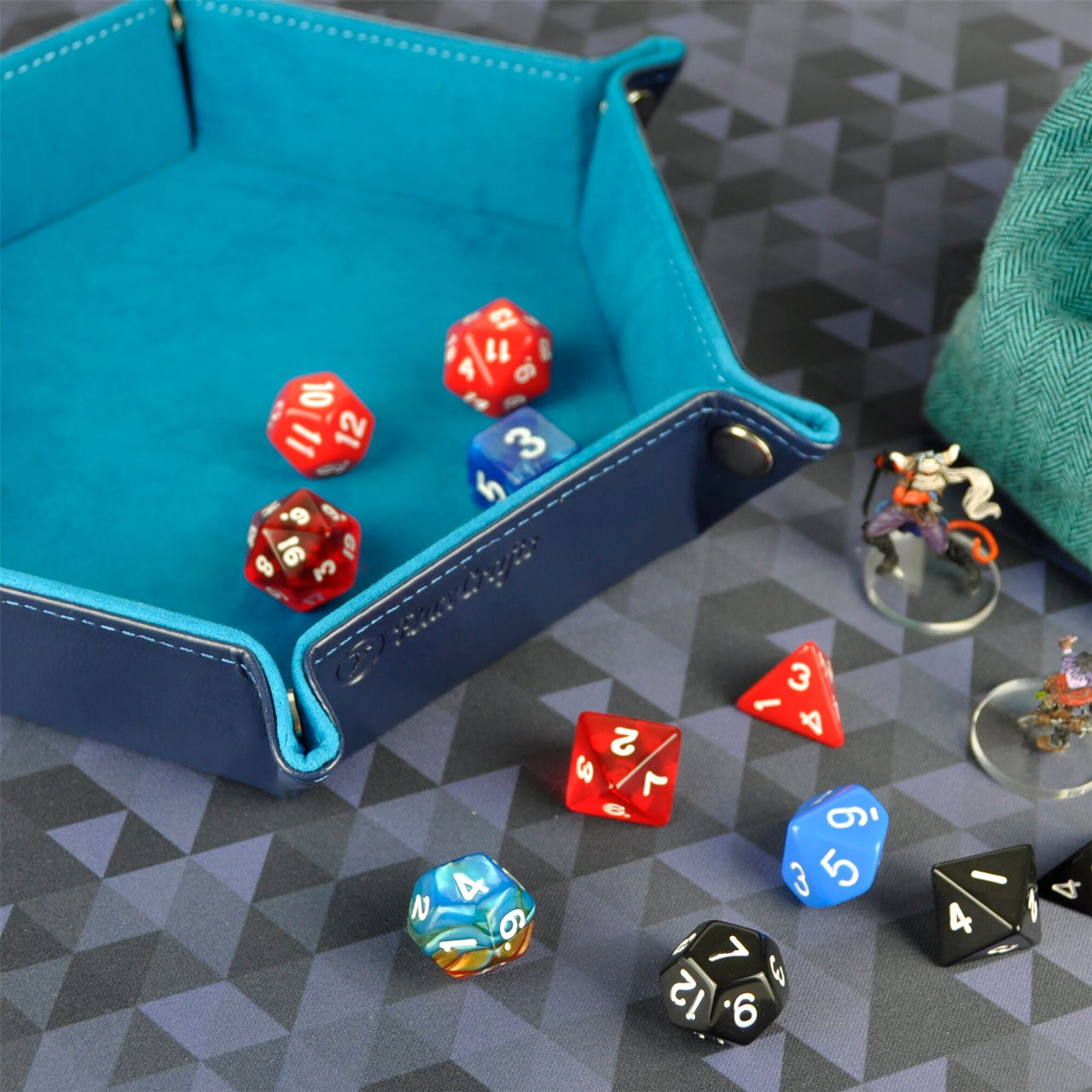 Blue Velvet & Blue PU Leather - Hexagon Hard Dice Tray