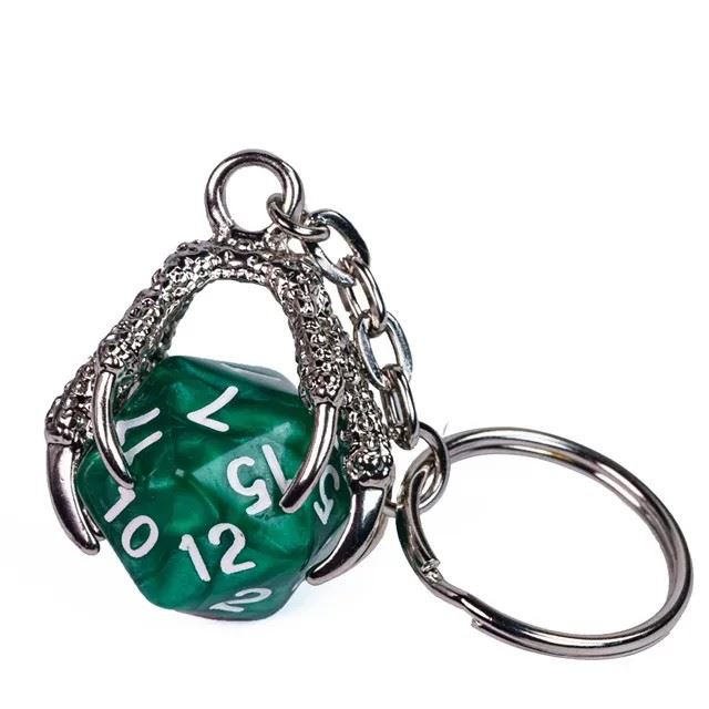 Silver & Green Acrylic in Metal Claw - D20 Keyring