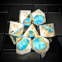 Thumbnail for 7pcs Dice Sharp Filled Gold Font Blue Pool Gold Seam Clear