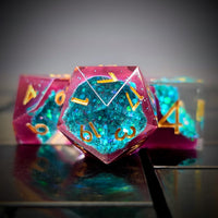 Thumbnail for 7pcs Dice Sharp Filled Gold Font Glitter Pool Purple