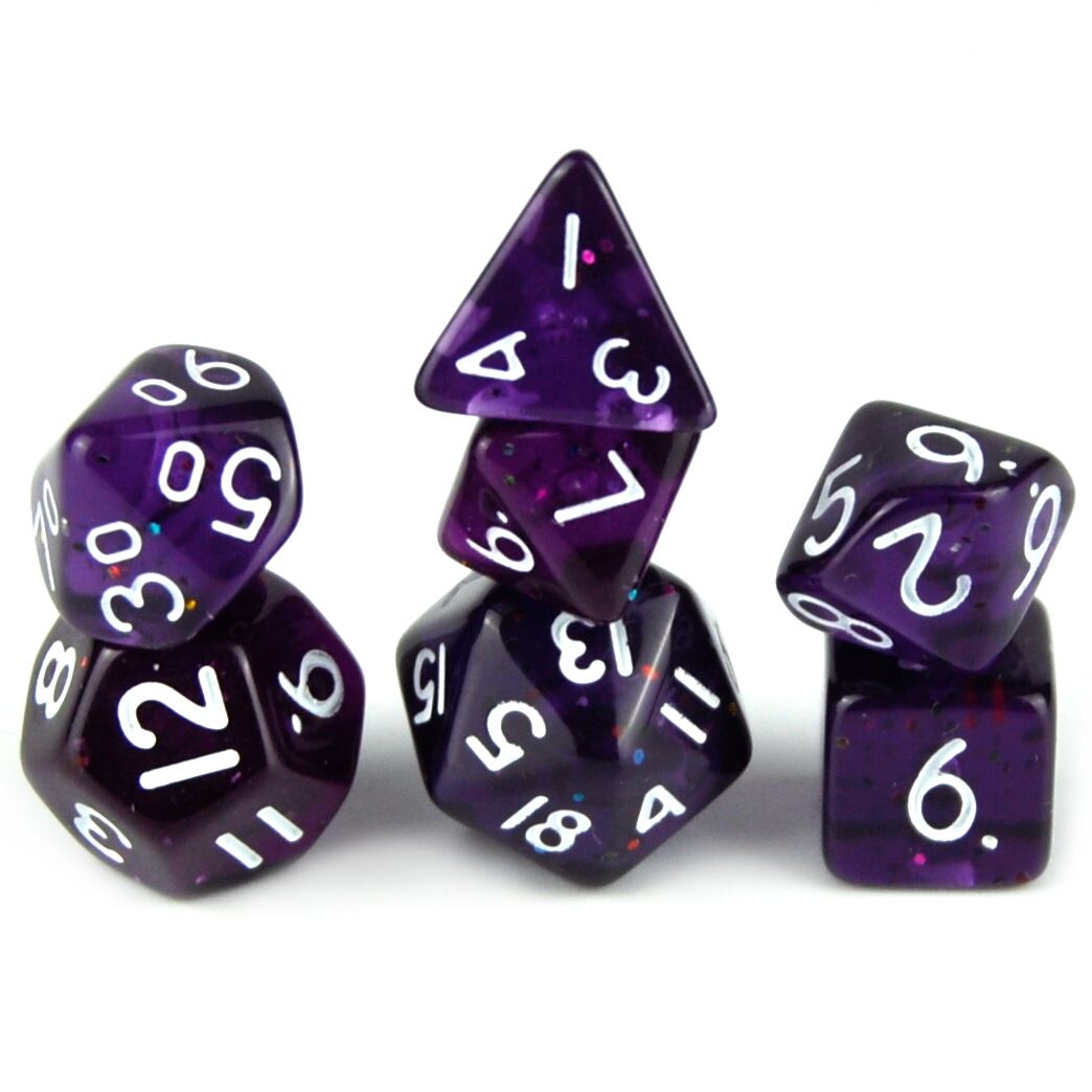 Glitter in Purple Acrylic - 7pcs RPG Mini Dice Set