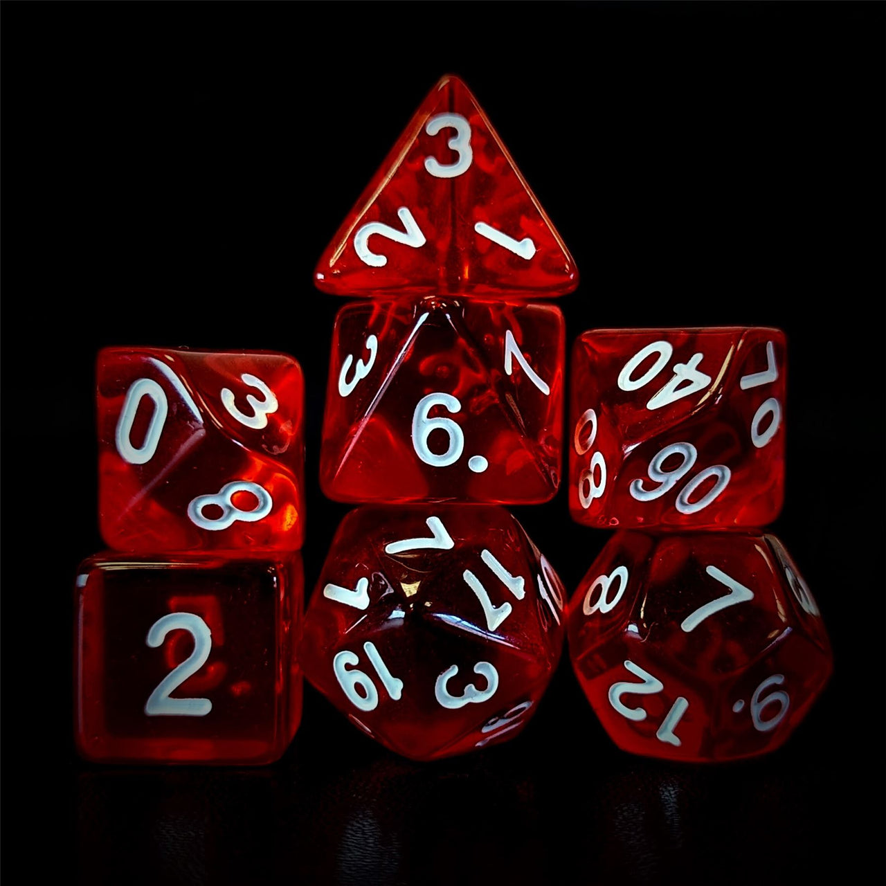 Clear Red Acrylic - 7pcs RPG Full Dice Set Dark Stack