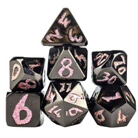 Thumbnail for Pink & Yellow Font in Black Metal - 7pcs RPG Dice Set