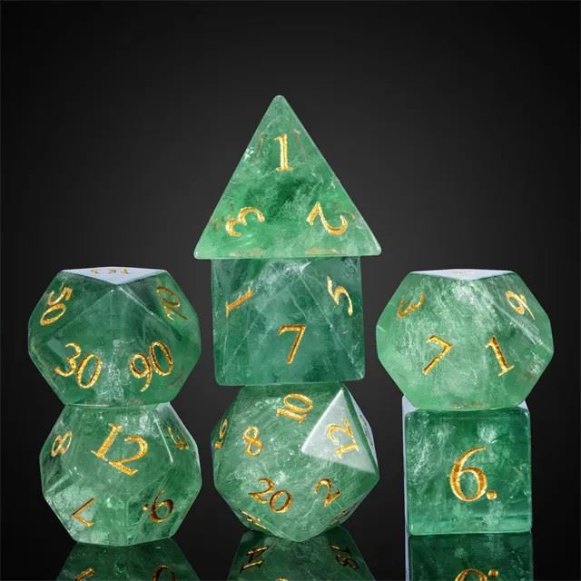 Green Fluorite Gemstone - 7pcs RPG Dice Set