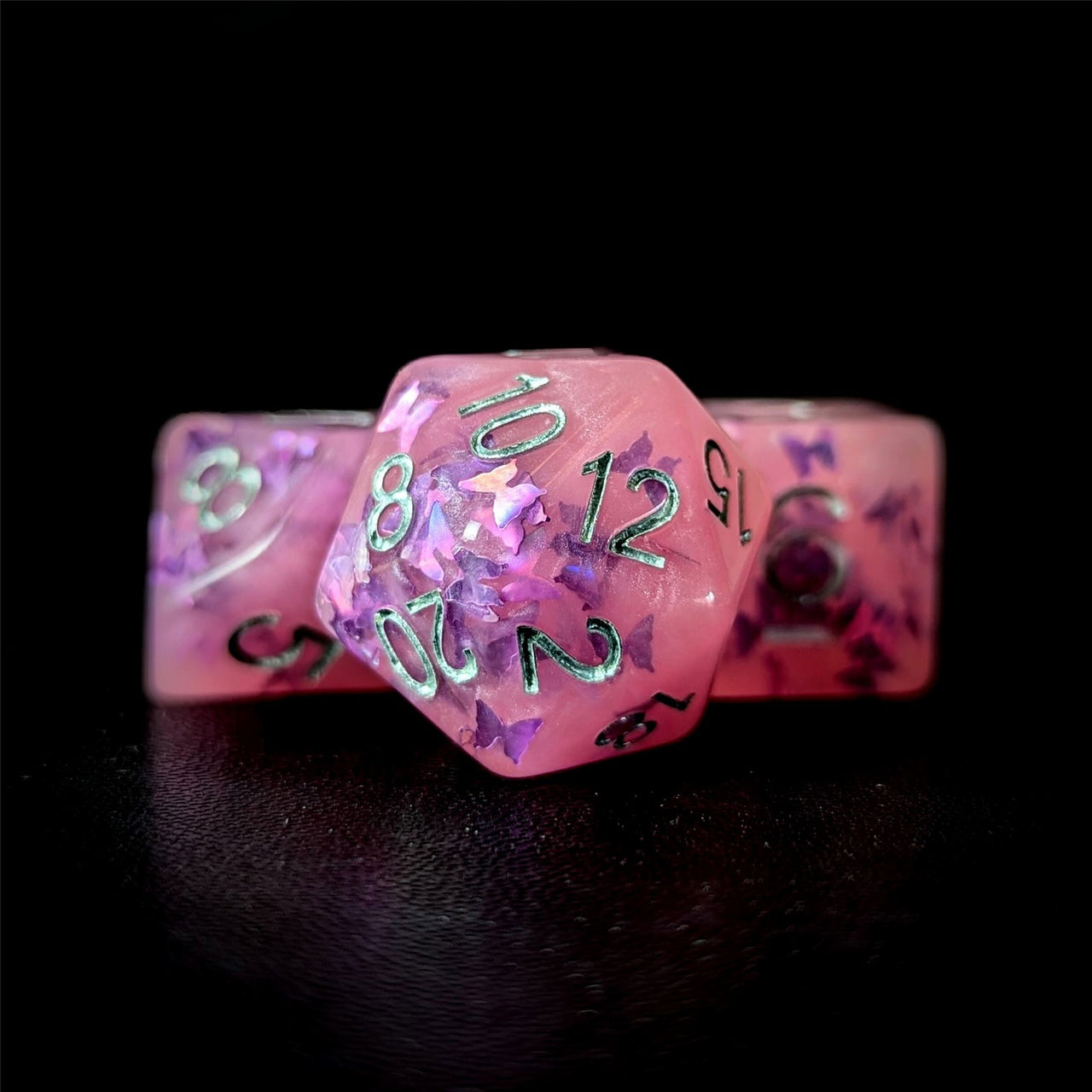 Butterfly in Pink Resin - 7pcs RPG Full Dice Set