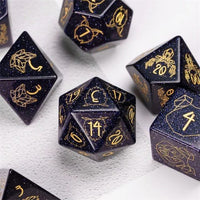 Thumbnail for Beasts on Blue Goldstone Gemstone - 7pcs RPG Dice Set