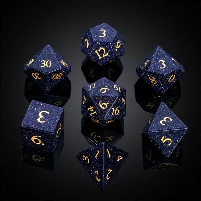 Navy Blue Goldstone Gemstone - 7pcs RPG Dice Set