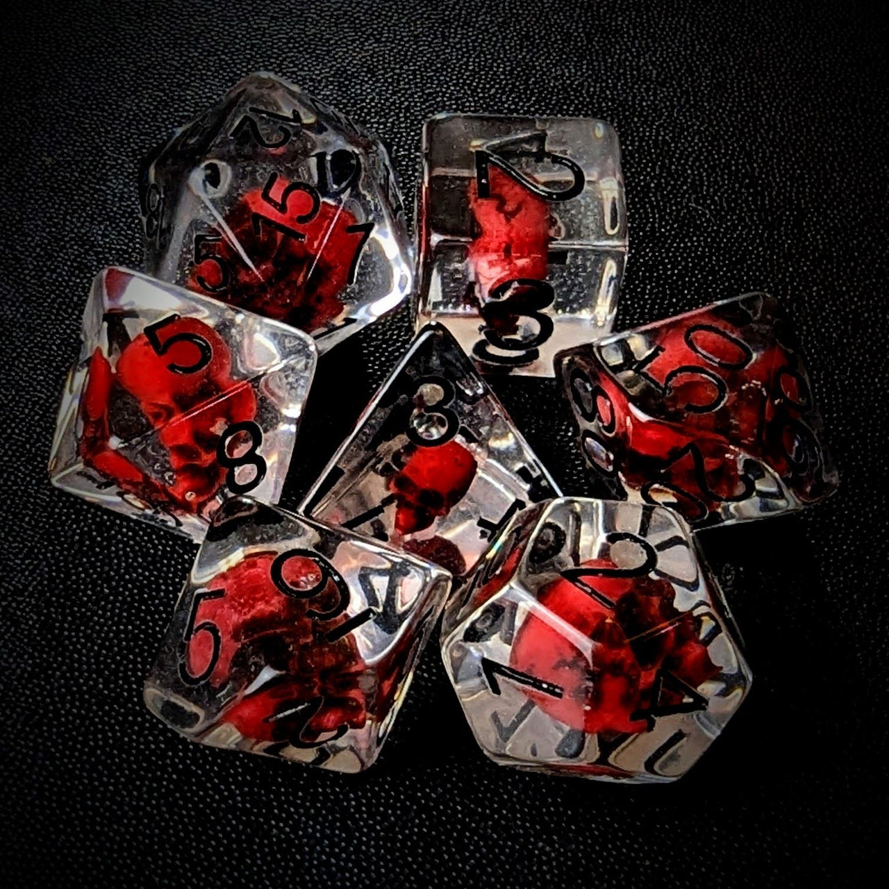 Red Skull in Clear Resin - 7pcs RPG Full Dice Set