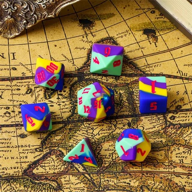 Blue & Yellow Layered Silicone - 7pcs RPG Full Dice Set