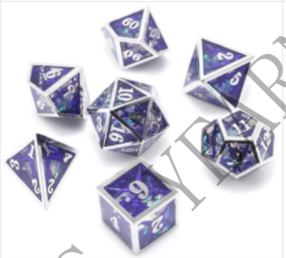 7pcs Dice Metal Resin Sword Purple Silver