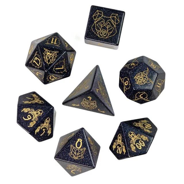 Beasts on Blue Goldstone Gemstone - 7pcs RPG Dice Set