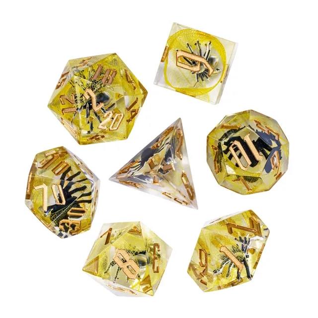 Spider in Clear & Yellow Filled Sharp Resin - 7pcs RPG Dice Set