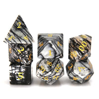 Thumbnail for White and Black Marble Gemstone - 7pcs RPG Dice Set