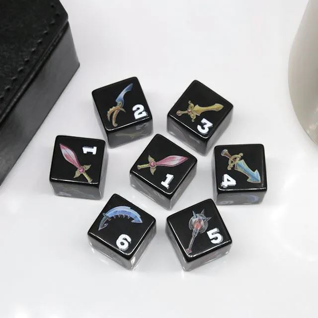 16mm Black Weapons Acrylic  - 6pcs D6 RPG Dice Set