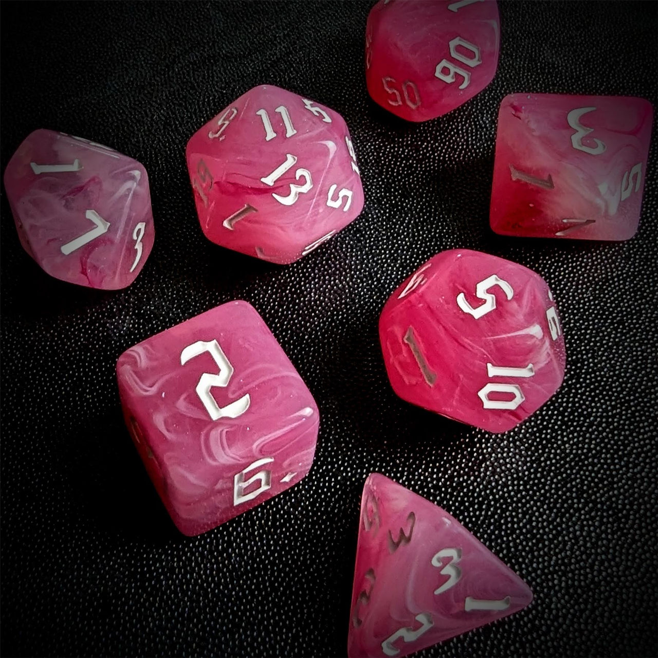 Dark Pink Silk Acrylic - 7pcs RPG Full Dice Set Scatter