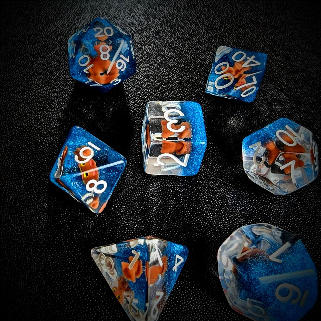 Lion Cub in Clear & Blue Resin - 7pcs RPG Full Dice Set