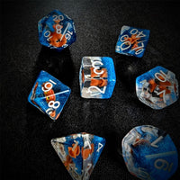 Thumbnail for Lion Cub in Clear & Blue Resin - 7pcs RPG Full Dice Set